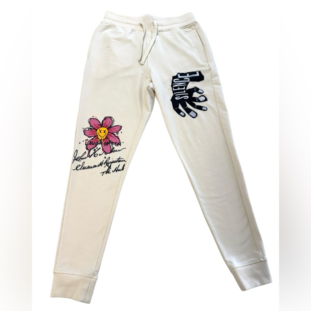 Offbeat Cream Joggers with Graphic Print Size Small - Picture 5 of 10